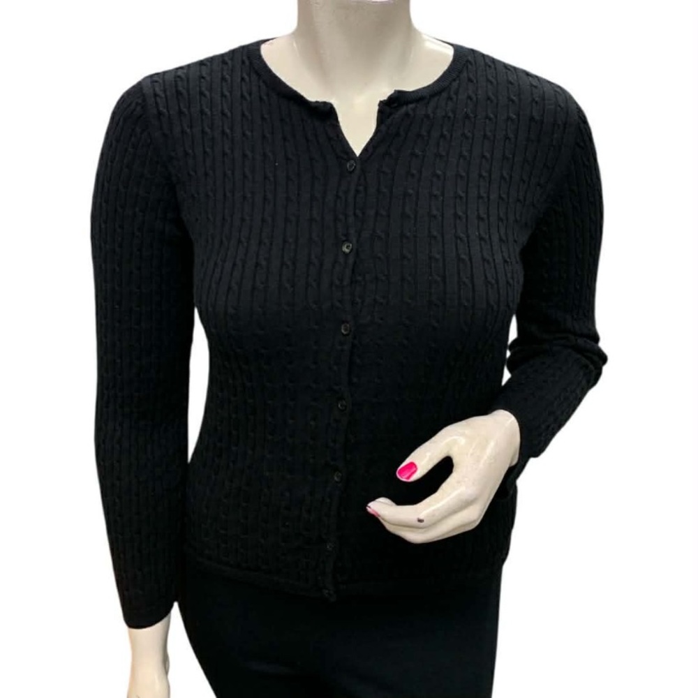 Jones Sport Elegant Black Button-Up Cardigan Size L